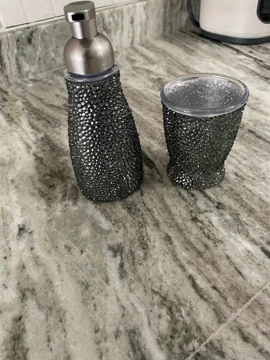 🥇 Ébène Noir Atelier™️  bling élégante foam soap dispenser & mouthwash tumbler - Picture 13 of 15